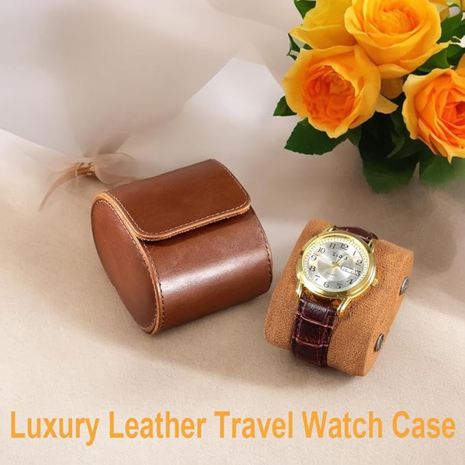 Single Watch Roll Travel Case for Men and Women| Leather Protective Watch Gift Box with Suede Lining | Storage for Home or Travel (Brown, 1 slot)