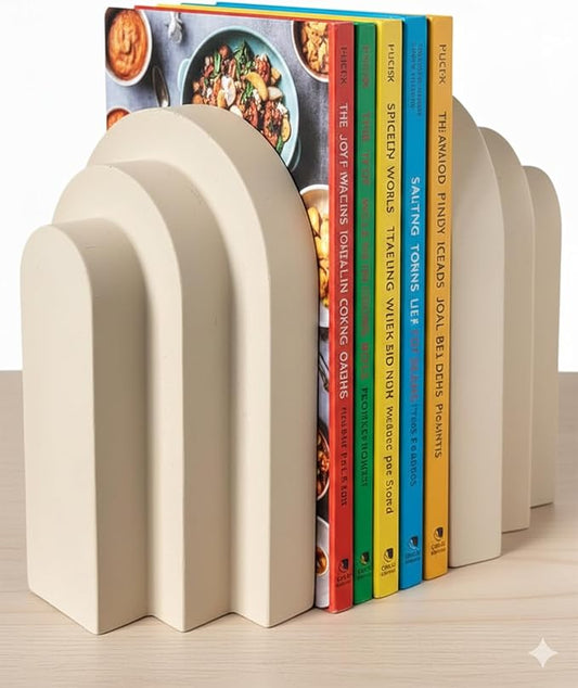 Concrete Bookends for Shelves - Vintage Heavy Duty Decorative Book Ends for Heavy Books, Concrete Book Stopper for Decorative Books Reinforced Modern Design, Durable for Living Room & Study(2-Pack)