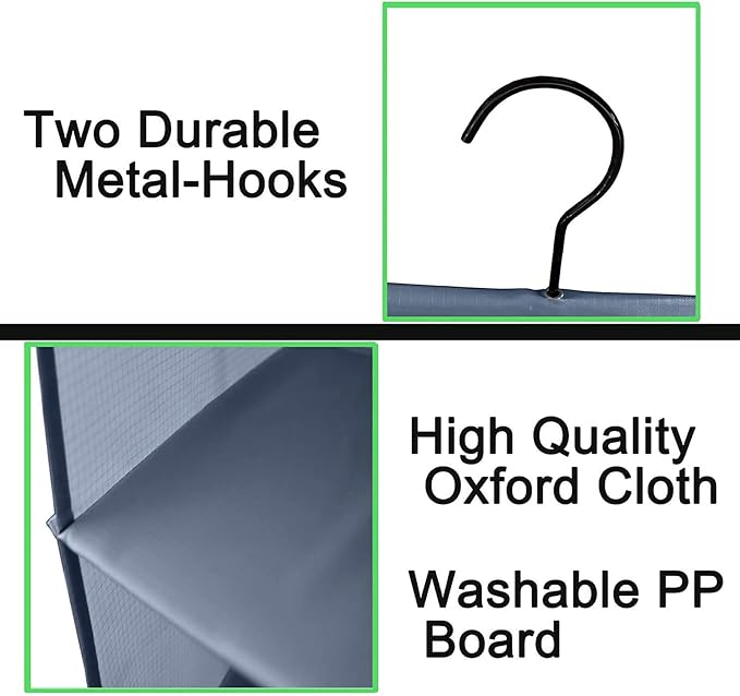 Hanging Closet Organizer, Easy Mount Foldable 4-Shelf Hanging Closet Wardrobe Storage Shelves, Clothes Handbag Shoes Accessories Storage, Washable Oxford Cloth Fabric, Gray