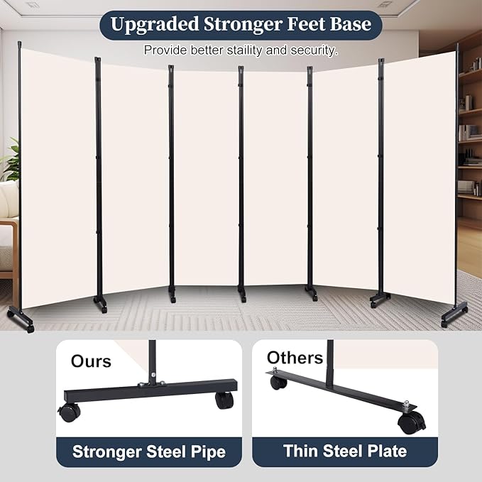 Room Divider Folding Privacy Screens W/Lockable Wheels, 132'' Partition Room Dividers Freestanding Room Divider Fabric Panel for Room Separation Wall Divider Bedroom