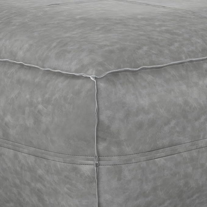 SIMPLIHOME Brody 30-inch Wide Large Square Coffee Table Pouf in Distressed Grey, Vegan Faux Leather Ottoman, Footrest, or Extra Seating for Living Room, Assembled