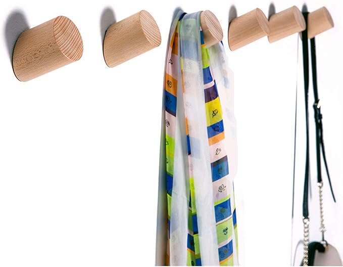 Felidio Wooden Wall Hooks, Natural Wood Coat Hooks Wall-Mounted (2 Pack), Rustic Wall Coat Rack Hat Hook, Entryway Walls Hangers, Heavy Duty Hook for Hanging Towels (Beech Wood)