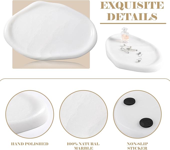 BCS Marble Jewelry Tray Trinket Dish, Decorative Cloud Vanity Key Tray for Women, Perfume Ring Holder Dish for Ring Earring, Cute Jewelry Plate Bowl Aesthetic Room Decor（White）