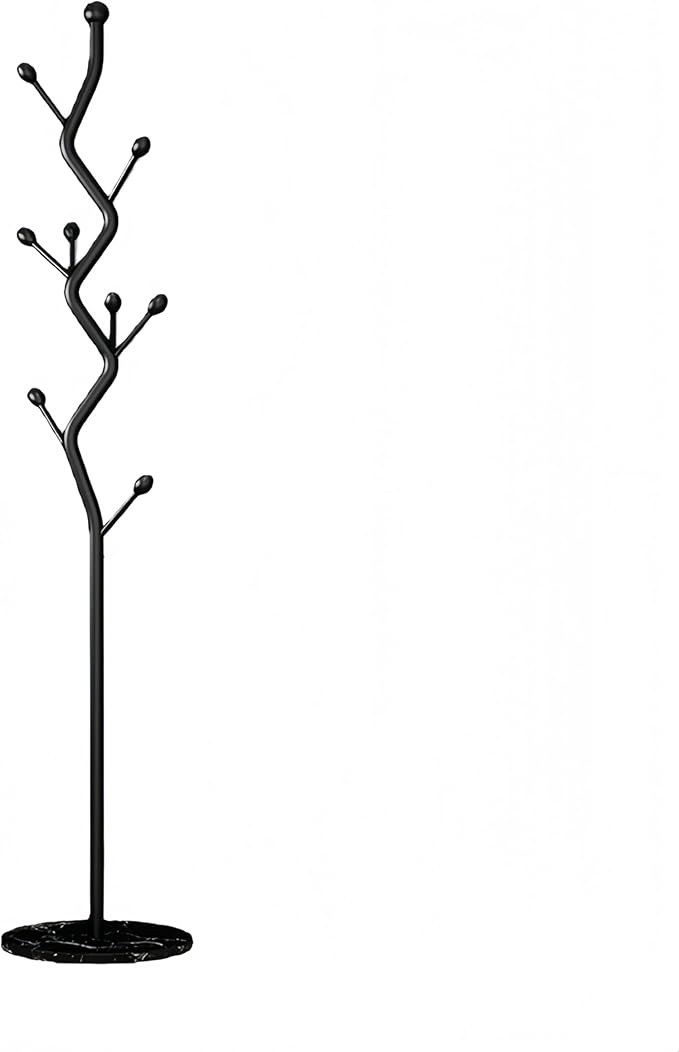 Heavy-Duty Modern Coat Rack Tree, Freestanding Metal Hall Tree with Sturdy Marble Base, Multi-Hook Entryway Organizer for Hallway, Bedroom, Living Room (All Black)