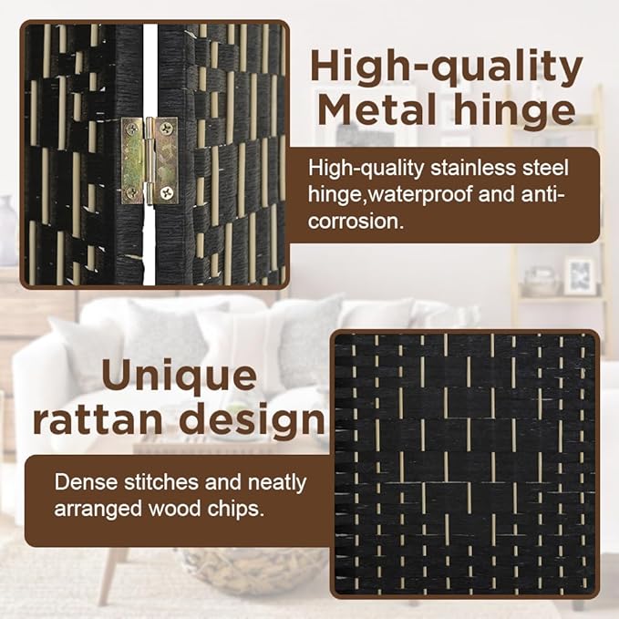 Room Divider 6 Panel Room Screen Divider Wooden Screen Folding Portable Partition Screens Wood with Removable Storage Shelves Color, Black