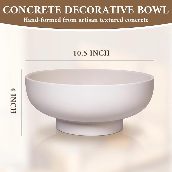 MAONAME Concrete Fruit Bowl for Kitchen Countertop, Large Decorative Bowl, Cream Pedestal Bowls for Home Decor, Handcrafted Key Bowls for Entry Table, 10.5"