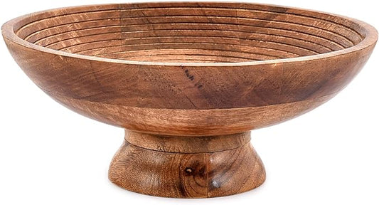 NIRMAN FRUIT BOWL Mango Wood Round Shaped Serving Bowl For Fruit,Dessert Platter Tray Dish Kitchen Dining Fruit,Dessert,Snack (12" x 12" x 5")