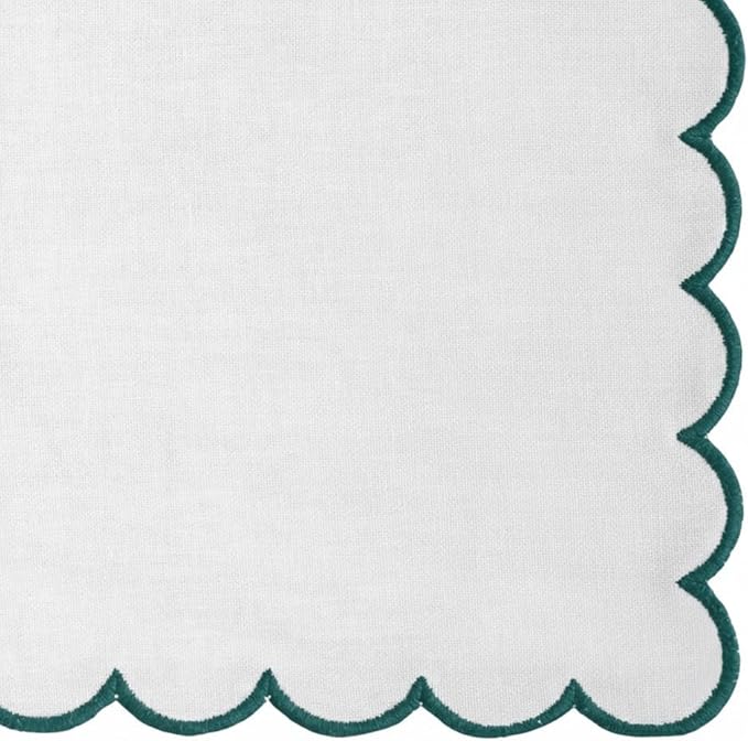 Green and White Napkins, 100% Cotton Embroidered Dinner Napkins Set of 4, Wavy Edge Napkin, Reusable Napkins Cloth, Washable Green Table Napkins for Wedding, Party & Home Décor 18x18