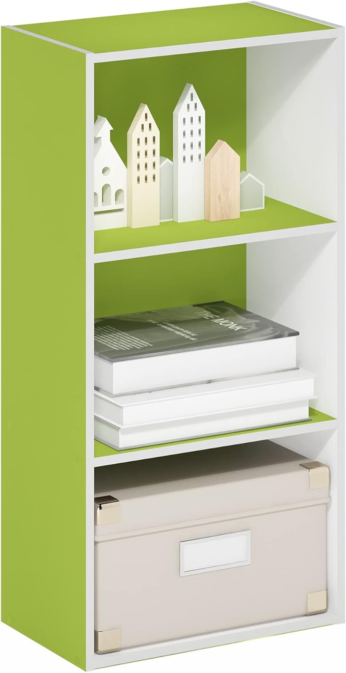 Furinno Luder 3-Tier Open Shelf Bookcase, Green/White