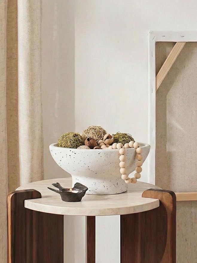 LE TAUCI 10" Ceramic Decorative Bowl, Key Bowl for Entryway, Handcrafted Sturdy Pedestal Bowl, Modern Farmhouse Fruit Bowl for Kitchen Counter, Centerpiece, Speckled White