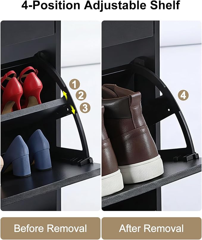 Shoe Cabinet with 3 Flip Drawers, Narrow Shoe Rack Cabinet，Morden Shoe Storage Cabinet，Freestanding Shoe Storage Cabinet for Hallway or Hallway, Black