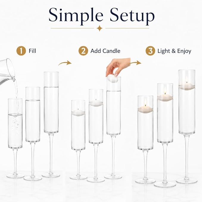 Koyal Wholesale Tall Skinny Floating Candle Holders, Modern Raised Slim Glass Hurricane Pedestal Candles Holder for Weddings, Centerpieces, Home Decor, Parties (Set of 3)
