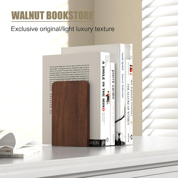 Book Ends, Non-Slip Bookends, Heavy Duty Wooden Bookend Support for Books and Movies (20, Square bookends)