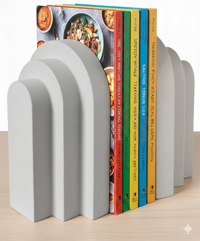Wegaso Heavy Duty Concrete Bookends for Shelves-Vintage Decorative Bookends for Heavy Books,Reinforced Modern Design,Durable Heavy Bookends for Living Room & Study(2-Pack)