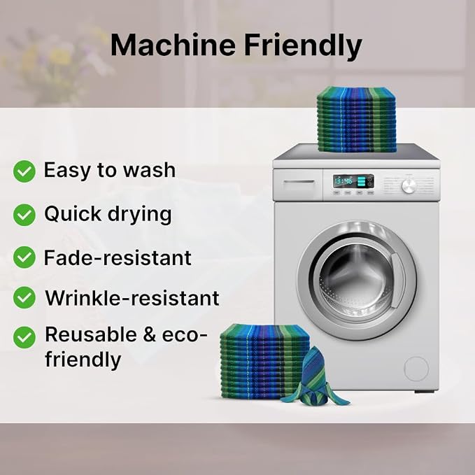 LFH Home Cotton Rich Cloth Salsa Napkin Set of 12 Washable Soft Durable Striped Table Napkins for Dining Wedding Daily Use Reusable Eco-Friendly Fabric Napkins for Elegant Settings(18x18)-Blue Multi