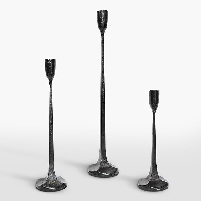 Iron Taper Black Candle Holder Set of 3, Heavy Duty Tall Taper Candle Stand, Table Centerpiece Candlestick Holder Set for Home Decoration, Wedding, Dining Table