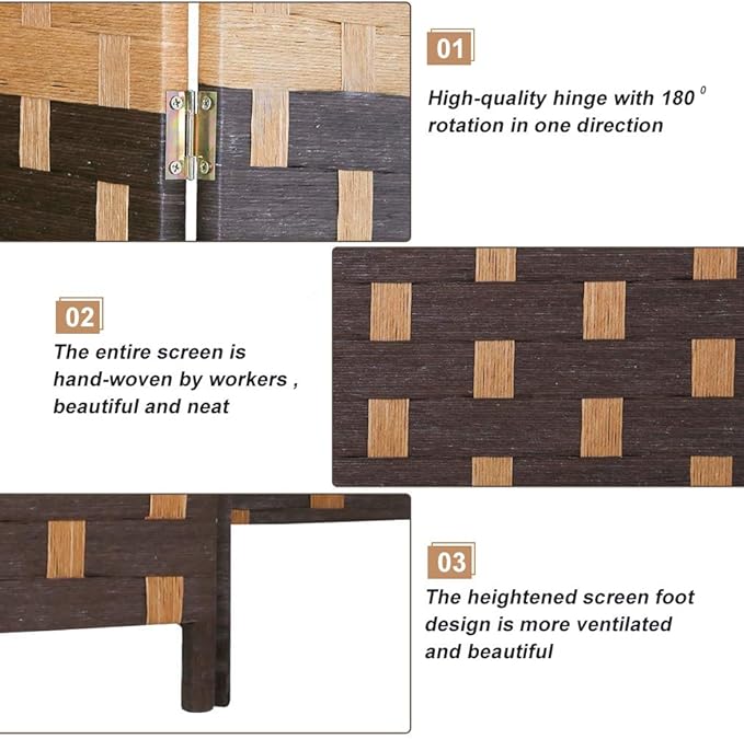 Room Dividers and Folding Privacy Screens 4 Panel 6 ft Foldable Portable Room Seperating Divider, Handwork Wood Mesh Woven Design Room Divider Wall, Room Partitions and Dividers Freestanding,CM
