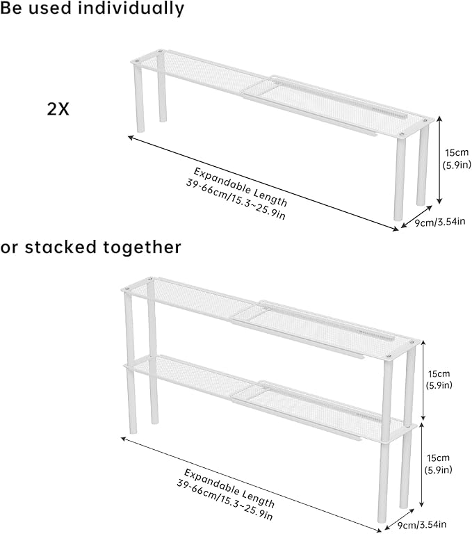 Expandable Window Shelf for Plants Kitchen Sink Organizer Stackable Narrow Shelves Kitchen Countertop Holder Mesh Design (2, White)