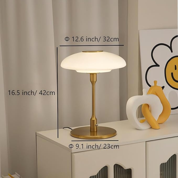 Table Lamp, Metal and Glass Modern Bedside Lamp, Decorative Table Light, Table Lamp for Living Room Bedroom Study Room, 12.6 * 16.5 Inch, Gold & White