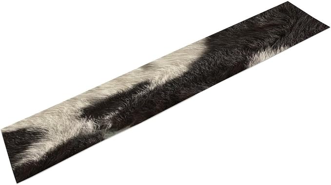 Cowhide Table Runner Black and White Milk Cow Western Style 3D Cow Fur Skin Texture Table Runner for Living Room Kitchen Dining Table Decoration 13x108in