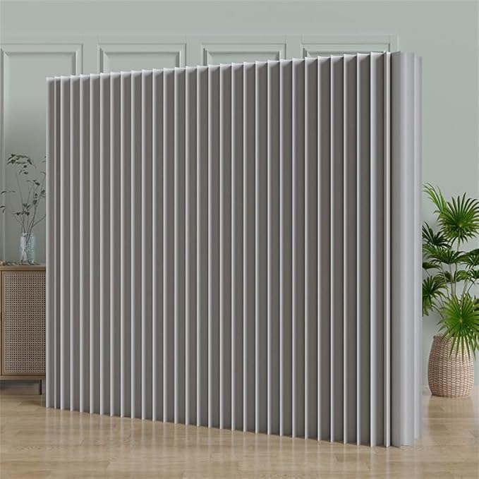 Portable Paper Room Divider Wall, Enterprise Office Retractable Temporary Partition Wall, Indoor Folding Rooling Privacy Screen for Room Separation, Grey