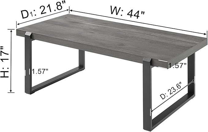 EXCEFUR Modern Coffee Table, Rustic Wood and Metal Center Table, Rectangle Cocktail Tea Table for Living Room, Grey, 44 Inch