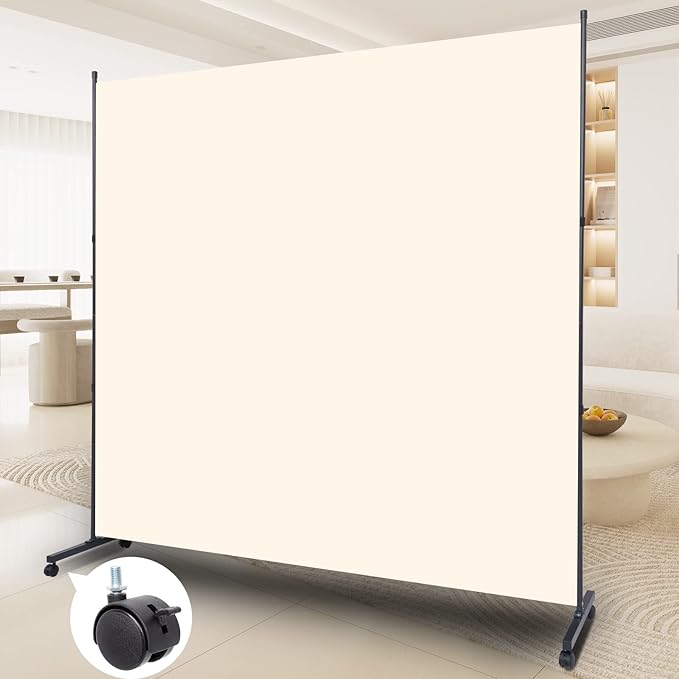 Room Divider Single Panel Privacy Screen W/Wheels, 71'' Wide Portable Room Divider Screen, Upgrade Fabric Wall Divider for Room Separation, Freestanding Partition Room Dividers for Home Office Studio