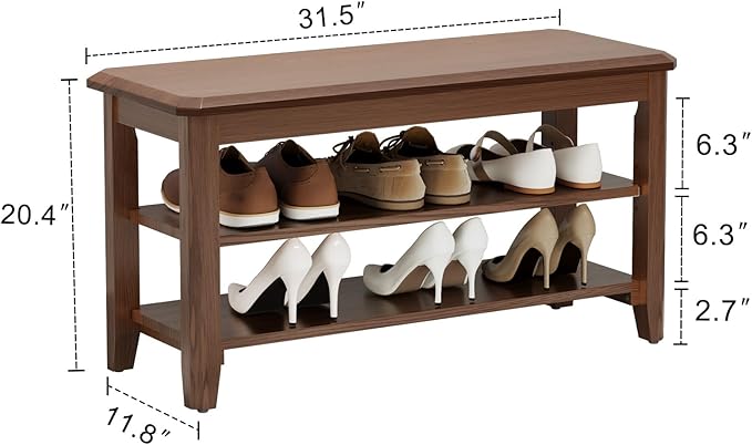 AQIMUELE Wood Shoe Rack Bench for Entryway, 2 Tier Shoe Rack for Front Door Entrance, Shoe Bench with Shoe Storage for Entryway, Bedroom, 31.5"