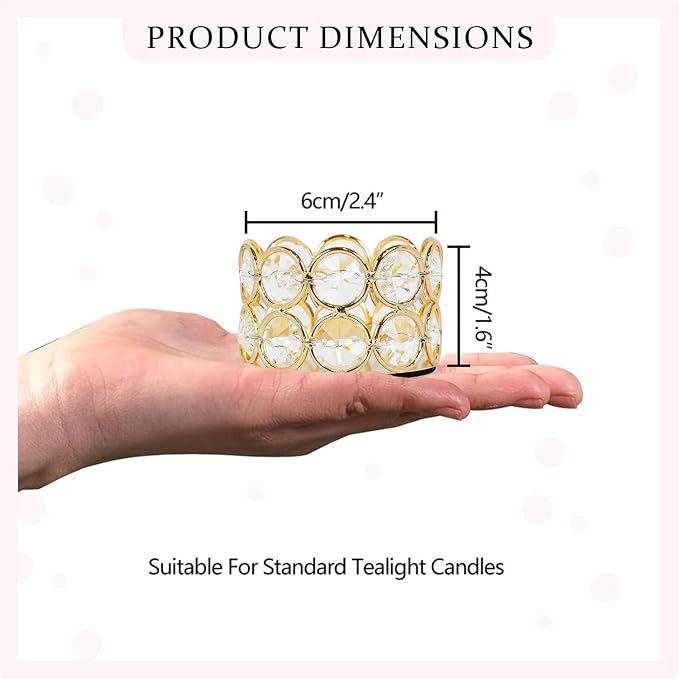 Pack of 12 Gold Crystal Tea Light Candle Holders for Wedding Home Table Centerpiece Decoration, Valentine's Day Gifts (Candle Excluded)