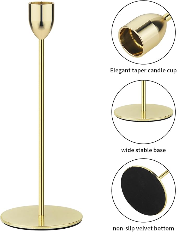 Ohtomber Metal Gold Candle Holder - 3PCS Candlestick Holders, Candlesticks Centerpiece Wedding Table Decor, Fit Pillar 3/4" Thick Tapered & Led Candles