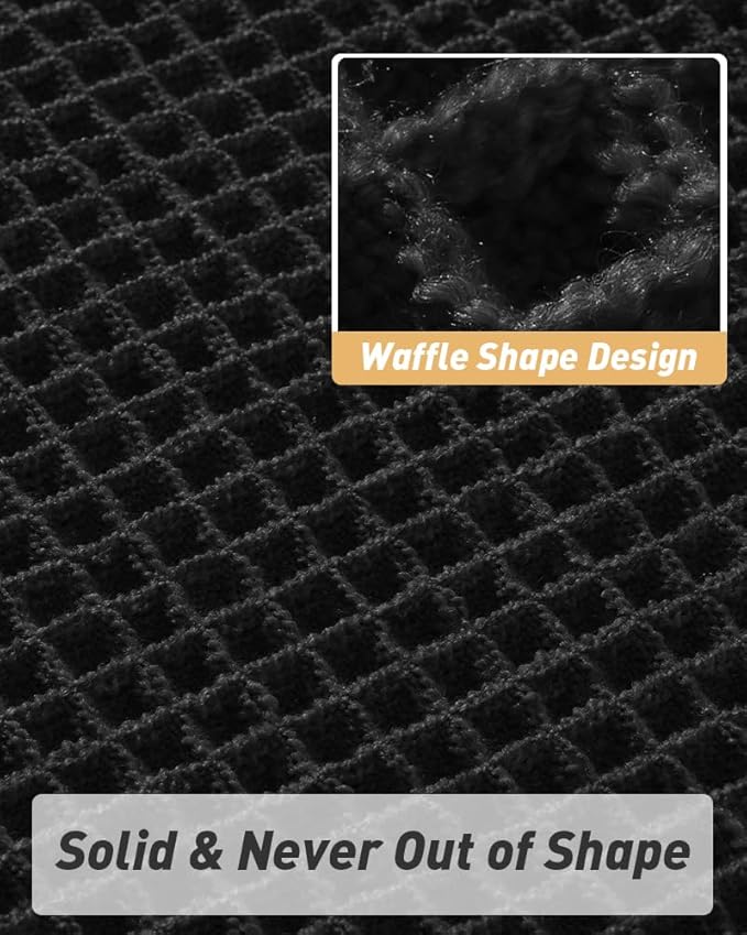 AMOAMI Upgraded Waffle Bath Mat, Super Absorbent Non Slip Bath Mats for Bathroom Floor, Machine Washable Bathroom Rugs with Tassels, Rubber Backed Bathroom Mats, Ultra Soft, 20" x 32", Black