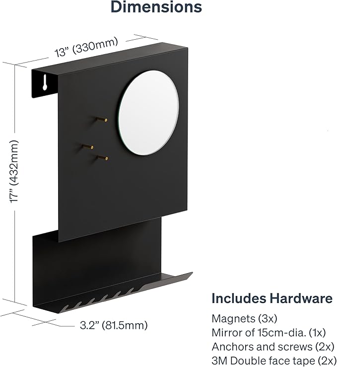 Key Holder Wall Mount and Mail Organizer - Hide Your Mail with a Modern and Minimal Look (Black)