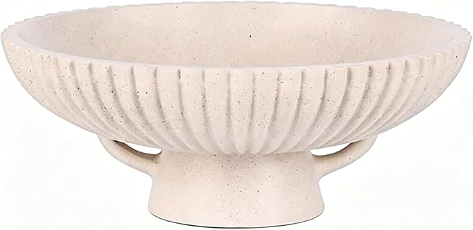 Large Decorative Bowl, 10.8" Beige Pedestal Bowl, Decorative Fruit Bowl for Home Decor, Stylish Key Bowl for Entry Table,Decorative Fruit Bowl for Kitchen Counter, Coffee Table Decor, Entryway Key
