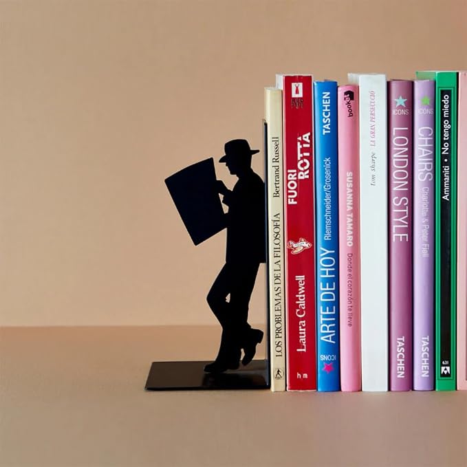 Balvi 'The Reader' Bookend – Decorative Metal Book Holder for Shelves – Modern Black Design – Ideal for Home and Office Décor for Book Lovers – Sujetalibros