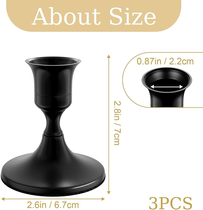 zeochyni Black Taper Candle Holders Set of 3, Vintage Metal Candlestick Holders for Dinner Room Table Centerpiece or Mantel Wedding Party Decor