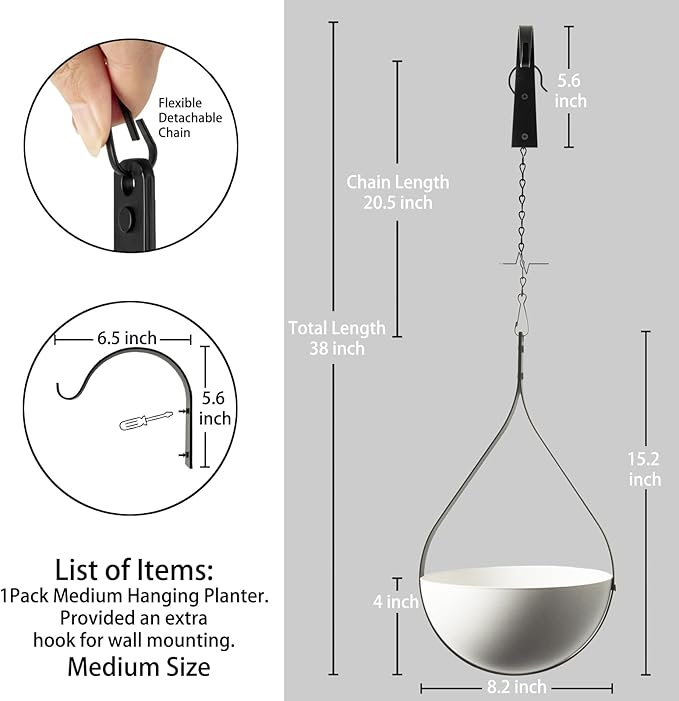Hajia Waterdrop Shaped Hanging Planter, Metal Plant Hanger with Non-Detachable Pot, Hanging Plant Holder for Wall and Ceiling Decor.(No Plants and Drainage Holes) (Black, Medium 1 Pack)