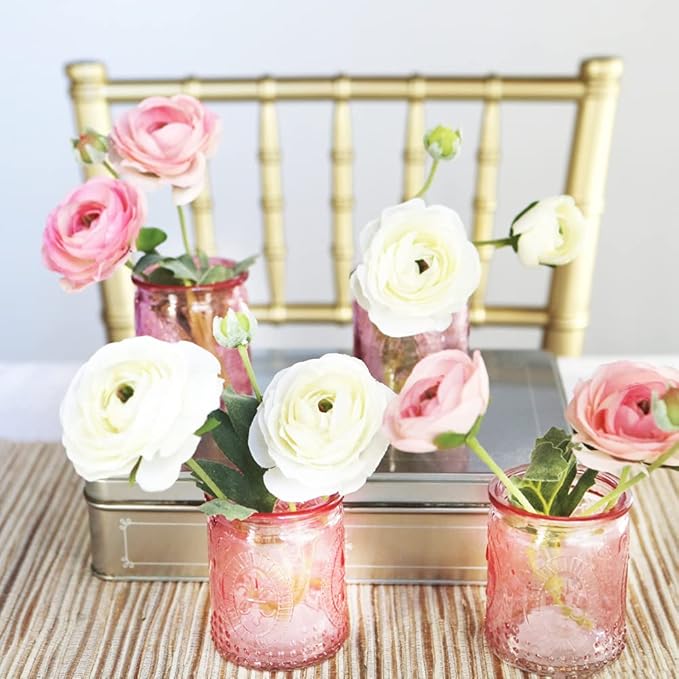 Kate Aspen Tea Light Holder, Vintage Pink Glass Tealight Candle Holders, Perfect Favors Decoration fpr Wedding, Bachelorette, Bridal Shower - (6 Sets of 4, 24 Pieces)