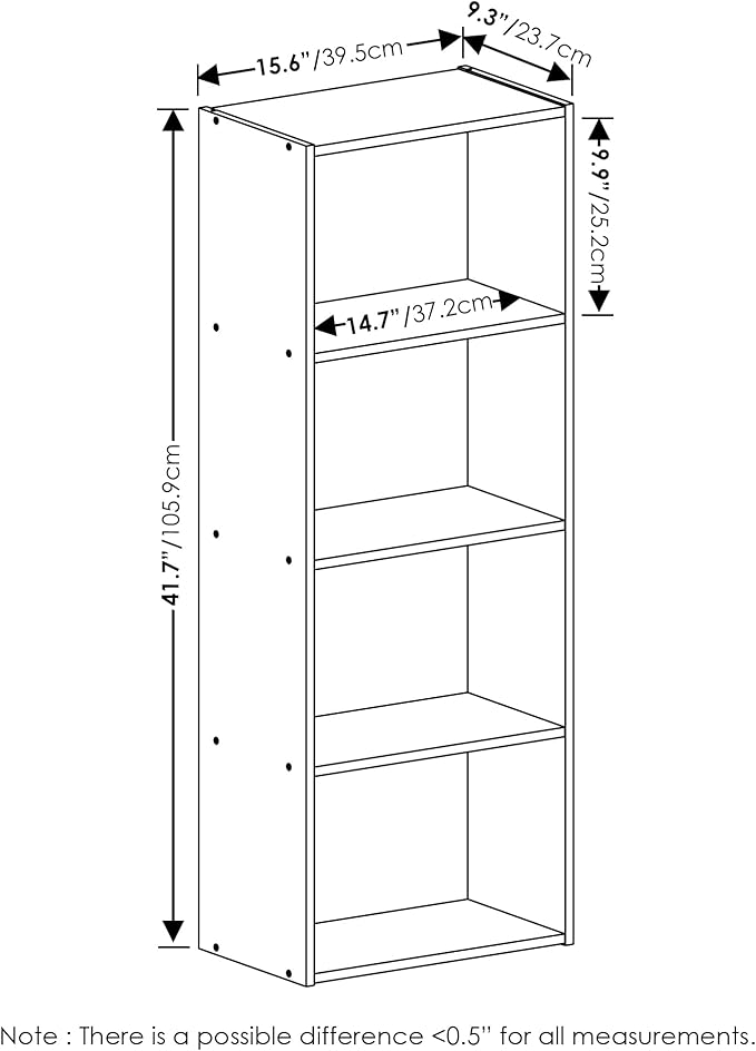 Furinno Luder Bookcase / Book / Storage, 4-Tier, French Oak