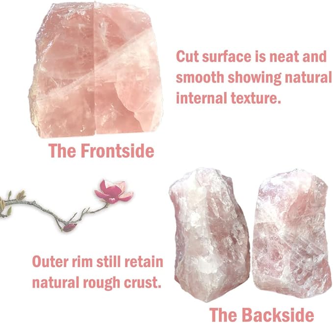 Crystal Bookends Pink Heavy Duty Bookend Natural Rose Quartz Stone Decorative Book Ends 1 Pair 4-6 LBS