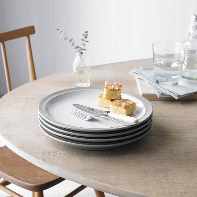 Denby - Elements Light Grey Dinner Plates Set of 4 - Dishwasher Microwave Safe Crockery 26.5cm - Pale Grey, White Ceramic Stoneware Tableware - Chip & Crack Resistant Large Plates