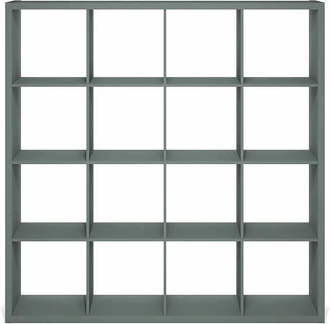 Furinno Cubicle Book Shelf, 16-Cube Bookshelf, Extra Thick Frame Reversible Bookcase with Open Back, 14.6" x 58" x 58", for Living Room, Bedroom, Home Office, Sage Green