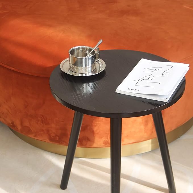 AWASEN Round End Table, Black Side Table Modern Home Decor Small Accent Table for Small Space Living Room, Bedroom and Balcony, Easy Assembly, 19.69''H x 15.7''Dia (Black)