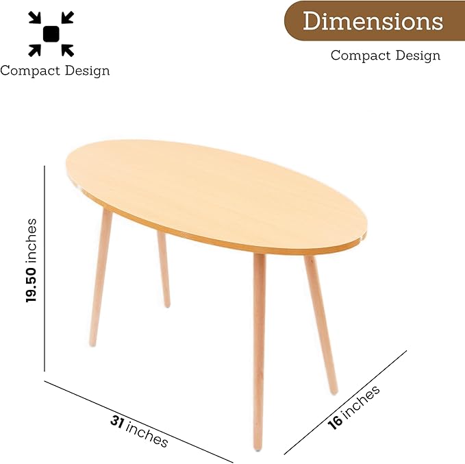 DECOMIL - Modern Oval Coffee Table, End Table for Small Places, Living Room, Office, Balcony, Industrial End Table for Coffee, Laptop - Walnu