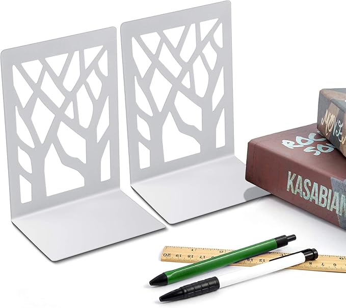 MSDADA Bookends, Book Ends for Shelves, Bookends for Office, Book Ends for Heavy Books, Book Shelf Holder Stand Home Decorative，Metal Bookend Supports, Book Stoppers, White(3 Pairs)