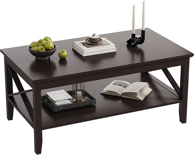 ChooChoo Coffee Table with Thicker Legs, Brown Wood Coffee Table with Storage for Living Room, 47 inch