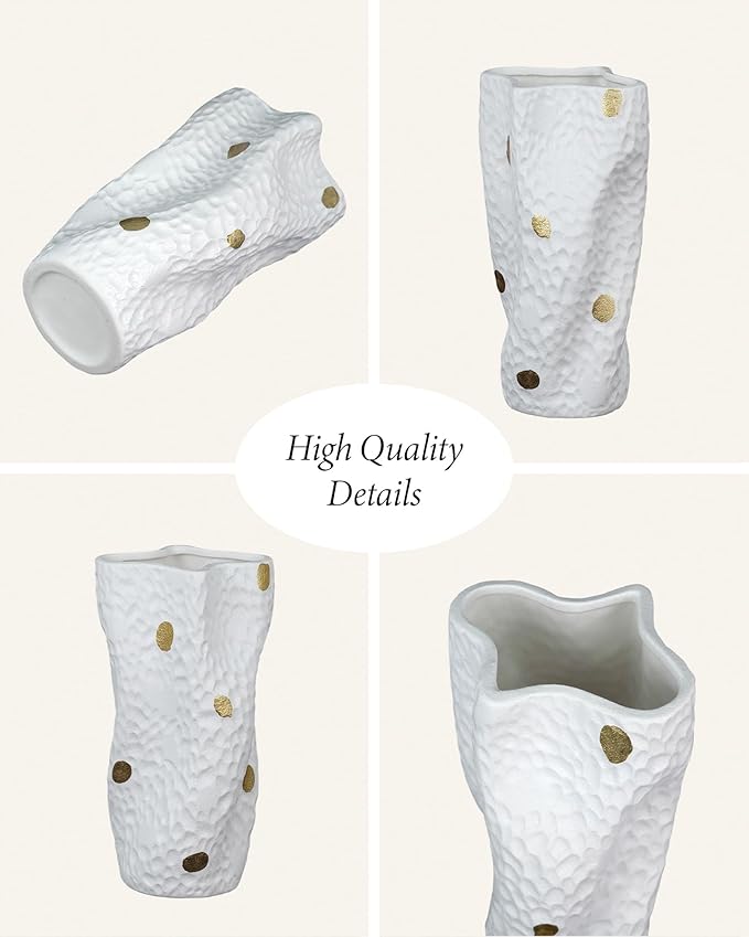 Ceramic Vases for Home Decor, 9.9 Inch Organic Nature Twisted Shape, OOSTONEE Gold Modern Wabi Sabi Unique Flower Vase for Home, Living Room, Bedroom, Dining Table, Centerpiece Decor