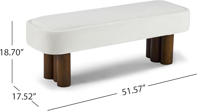 Christopher Knight Home Damas Fabric Upholstered Dining Bench, Wooden Entryway Bench, Long Sofa Footstool for Living Room, Bedroom End of Bed Bench, Milky White+Walnut