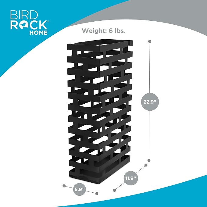 BIRDROCK HOME Decorative Umbrella Stand with Removable Water Tray - Large Freestanding Umbrella Rack and Cane Walking Stick Organizer - Metal Umbrella Holder for Entryway & Indoor Use - Black, Striped