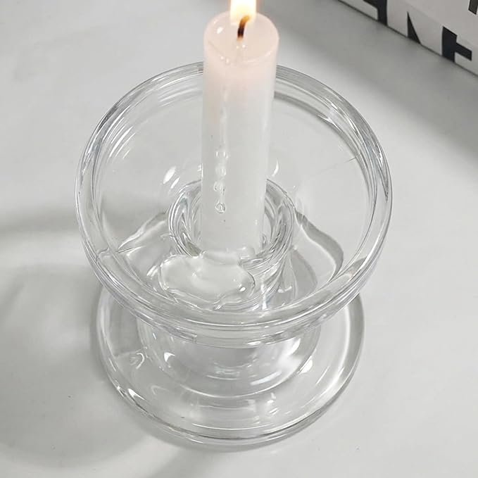 DreamsEden Clear Glass Candle Holders Set of 3, Crystal Transparent Taper Candle Holder for Pillar Taper Tea Lights, Modern Table Centerpiece Decor for Dining Room Living Room Wedding Party Decoration