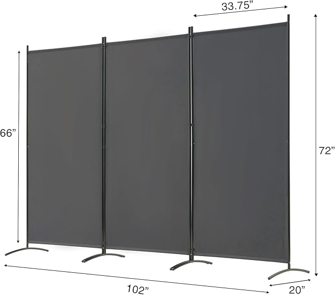 Spurgehom 3 Panel Room Divider Folding Partition Privacy Screens, Freestanding Fabric Room Panel Portable Room Partition Wall Dividers for Home Office Restaurant, 102" W X 71" H (Grey)